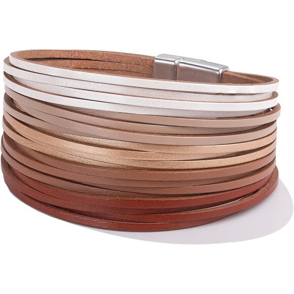 ✨ Fancy Shiny Leather Wrap Bracelet Women White Stackable Bangle Cuff Jewelry - Picture 1 of 7